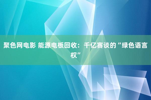 聚色网电影 能源电板回收：千亿赛谈的“绿色语言权”