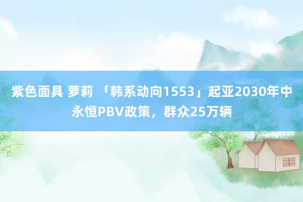 紫色面具 萝莉 「韩系动向1553」起亚2030年中永恒PBV政策，群众25万辆