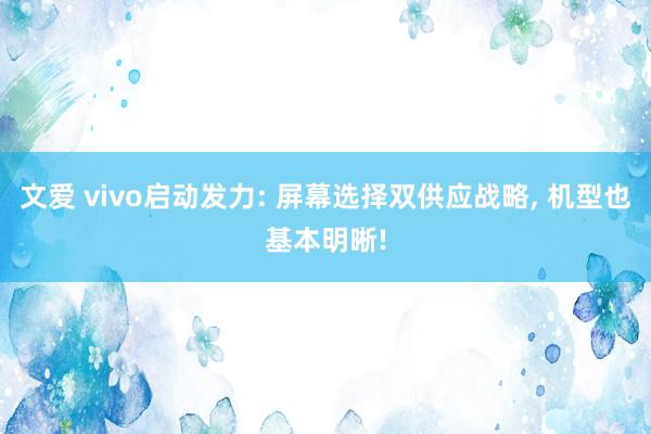 文爱 vivo启动发力: 屏幕选择双供应战略, 机型也基本明晰!